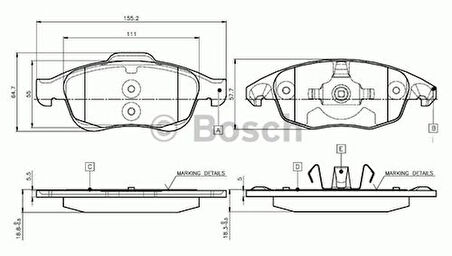 Bosch 0986495258 Ön Fren Balatası C4 Picasso C4 II DS4 1.6HDI 110 1.8 16V 10 06 Partner Tepee Berlingo III 5008 DS4 4254.25