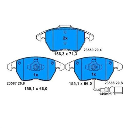 Bosch 0986495412 Ön Fren Balatası Caddy 03-Golf V A3 Octavia Touran Toledo 04-Passat Jetta 05-Fişli Yeni Numara 3C0698151C