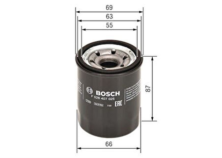 Bosch F026407025 Yağ Filtresi Accent Blue 1.4 Benzinlı 2012> I20 1.2 Benzinlı 2012> I10 Benzinlı 2012> Rıo-Cerato 1.2 Benzinlı 2011> Carısma