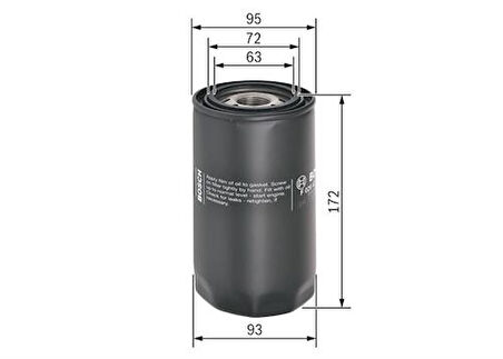 Bosch F026407101 Yağ Filtresi-Daf Cf65 01>13 Temsa Avenue 08> Scanıa L.P.G.R.S. Serı 17> Iveco Eurocargo 100 130 150 160 00>14