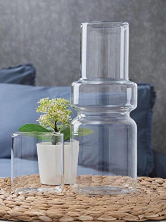 Başucu Sürahisi & Bardak Karaf Set Borasilikat Cam 1 Litre