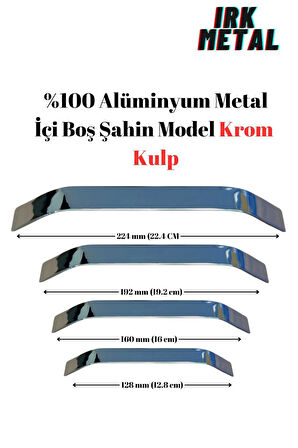 %100 Alüminyum Metal. Mobilya Mutfak Çekmece Kapak Kulbu . İçi Boş Şahin Model Krom  Kulp 160mm-Gümüş