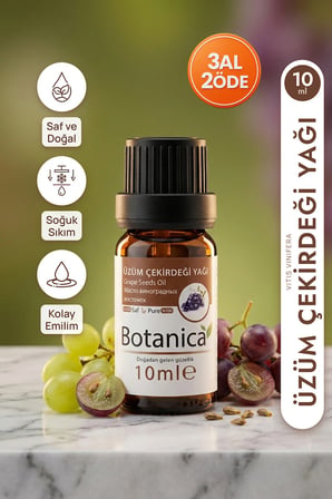 Üzüm Çekirdeği Yağı Soğuk Sıkım %100 Saf Masaj Yağı Hafif Nemlendirici 10 ml Pura Morena