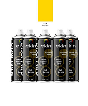 Ekin 400 ml Sprey Boya Parlak Sarı Renk 5 Adet
