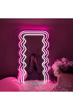 90 cm Ledli Desenli Dekoratif Duvar Boy Aynası