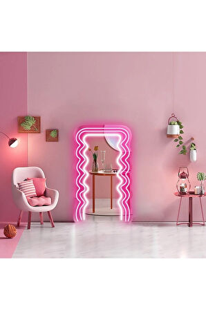 90 cm Ledli Desenli Dekoratif Duvar Boy Aynası