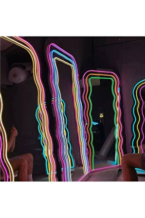 150 cm Ledli Dalgalı Dekoratif Duvar Boy Aynası