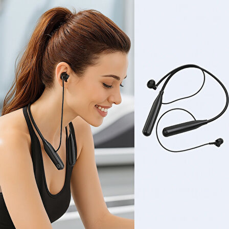 QASUL Sporcu Bluetooth Kulaklık 100 Saat Şarj Kapasiteli LCD Şarj Göstergeli Boyun Bantlı Kulaklık