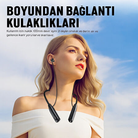 QASUL Sporcu Bluetooth Kulaklık 100 Saat Şarj Kapasiteli LCD Şarj Göstergeli Boyun Bantlı Kulaklık