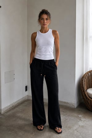 Krinkıl Dokulu Beli Lastikli Wide Leg Pantolon