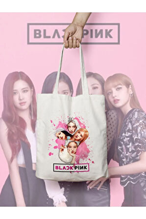 Blackpink Siluet Pembe Damla Lekeli Bez Çanta