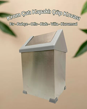 Krom Sallanır Çatı Kapaklı Çöp Kovası 45 Lt