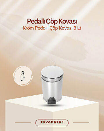 Krom Pedallı Çöp Kovası 3 Lt Paslanmaz Krom
