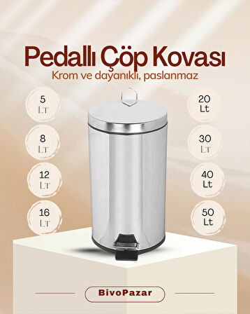 Krom Pedallı Çöp Kovası 12 LT