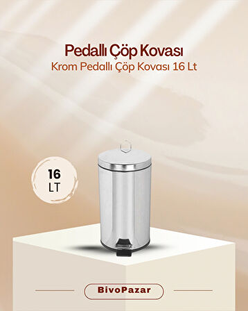Krom Pedallı Çöp Kovası 16 Lt.