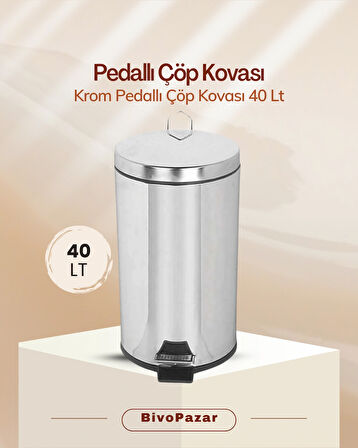 Krom Pedallı Çöp Kovası 40 Lt.