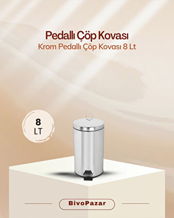 Krom Pedallı Çöp Kovası 8 Lt Paslanmaz Krom