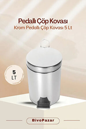 Krom Pedallı Çöp Kovası 5 Lt.