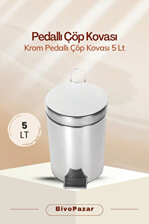 Palex (BİVOPAZAR) Pedallı Çöp Kovası - Krom 5 Lt