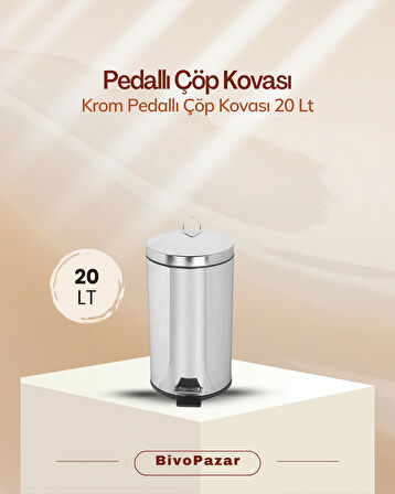 Krom Pedallı Çöp Kovası 20 Lt.