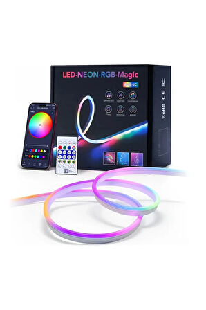 Bivotek RGB Kumandalı Sese Duyarlı Animasyonlu Neon Şerit Hortum Led USB ve App Uyumlu 3 Metre