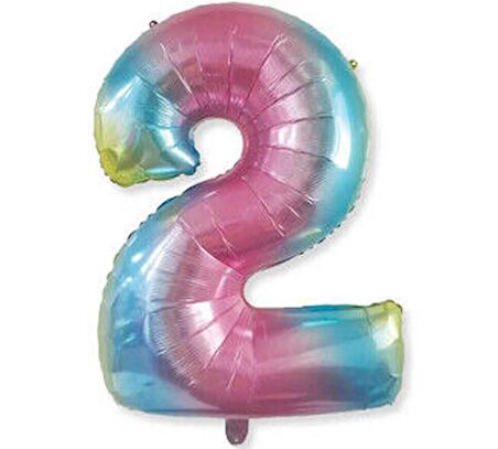 2 Rakamı Rengarenk Folyo Balon 40 Inch 90 Cm
