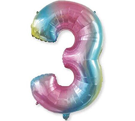 3 Rakamı Rengarenk Folyo Balon 40 Inch 90 Cm