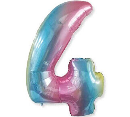 4 Rakamı Rengarenk Folyo Balon 40 Inch 90 Cm