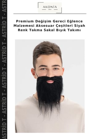 Premium Değişim Gereci Eğlence Malzemesi Aksesuar Çeşitleri Siyah Renk Takma Sakal Bıyık Takımı