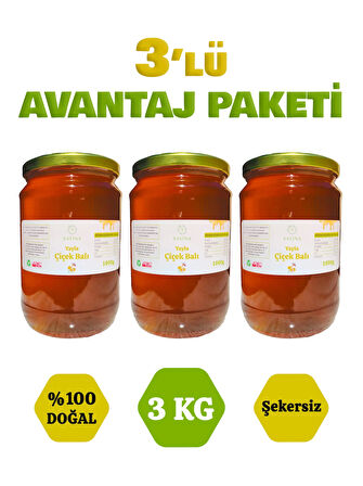 3 Adet 1 Kg Şekersiz Yayla Çiçek Balı 3’lü Avantaj Paketi 3 KG