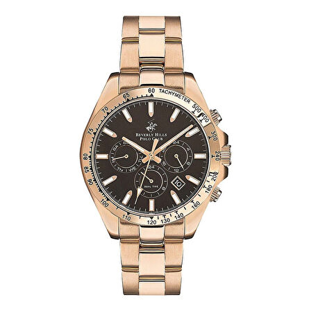 Beverly Hills Polo Club BP3127X.440 Erkek Kol Saati | 42 mm Rose Gold Paslanmaz Çelik, Kahverengi Kadran