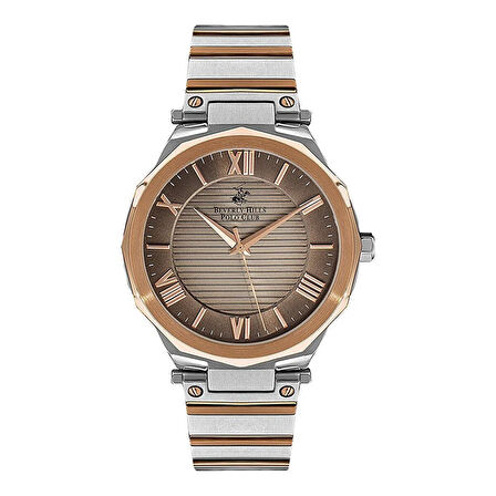 Beverly Hills Polo Club BP3135X.540 Erkek Kol Saati | 42 mm Silver-Rose Gold Çelik Kasa, Kahverengi Kadran, Seramik Safir Kaplamalı Cam