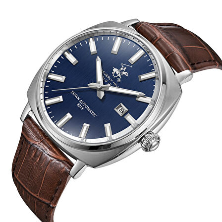 Beverly Hills Polo Club BP3687X.392 Otomatik Erkek Kol Saati | Mavi Kadran & Kahverengi Deri Kordon