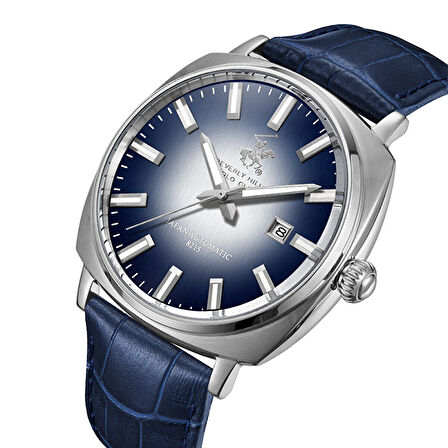 Beverly Hills Polo Club BP3687X.399 Otomatik Erkek Kol Saati | Lacivert Deri Kordon & Gümüş Kasa