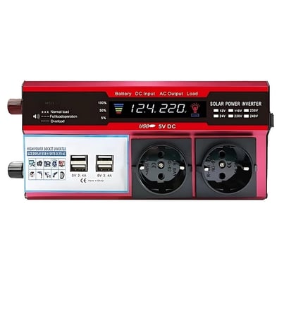 12V 2000W Modifiye Sinus İnverter Araç ve Güneş Enerjisi Uyumlu, Çift USB, Çift Priz ve Çakmaklık