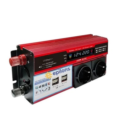 12V 2000W Modifiye Sinus İnverter Araç ve Güneş Enerjisi Uyumlu, Çift USB, Çift Priz ve Çakmaklık