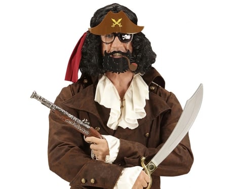 Kahve Renk Şapkalı Siyah Sakallı Pipolu Jack Sparrow Denizci Korsan Gözlüğü 24x25 cm
