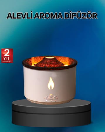 Alev Efektli Buhar Makinesi – Aromaterapi, Nemlendirme ve Işık Modlu Tasarım