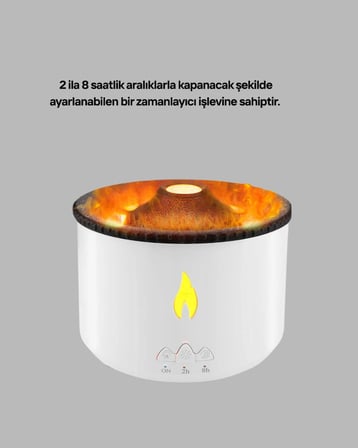 Alev Efektli Aromaterapi Difüzörü – 360 ml Su Hazneli, Sessiz ve Zaman Ayarlı