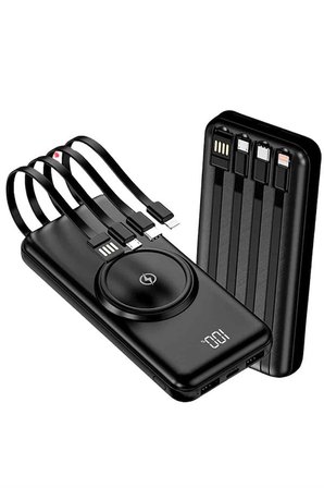 Kablosuz Çoklu Şarj Girişli 10.000 Mah Kablolu Powerbank Taşınabilir