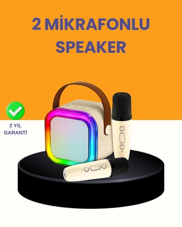 Eco Lounge Karaoke Hoparlör Beyaz Bluetooth 5.0 USB Aux Çift Mikrofonlu Işıklı
