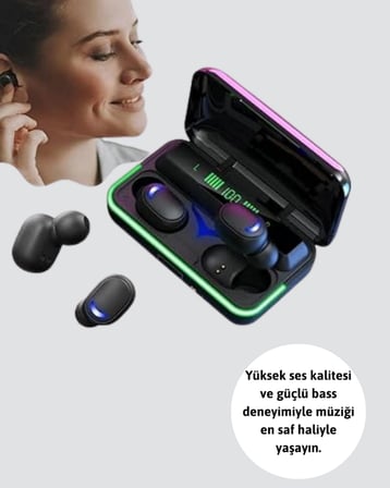 Uzun Pil Ömürlü E10 Powerbank Bluetooth Kulaklık LED Gösterge