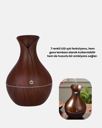 Eco Lounge Ahşap Desenli 130 ml Aromaterapi Difüzör Hava Nemlendirici Ultrasonik Sessiz USB Bağlantılı