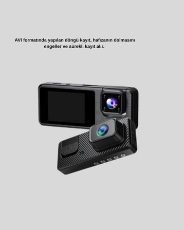 3 Kameralı Araç DVR 1080P Ön + HD Arka + İç Kamera Döngü Kayıt 2’’ Ekran