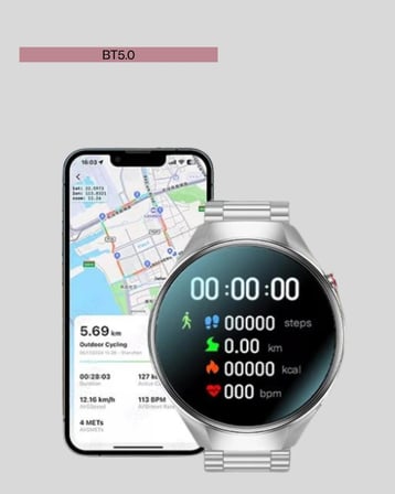 Akıllı Saat Metal Kordonlu Tam Ekran AMOLED – Arama ve Sağlık Takip Özellikli