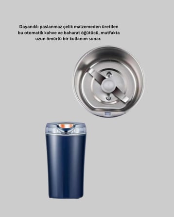 Kahve ve Baharat Öğütücü Otomatik Mekanizmalı Dayanıklı Çelik