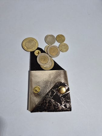 Gogo Hakiki Deri Bozuk Para Çantası El Yapımı Siyah Altın 6x6 cm