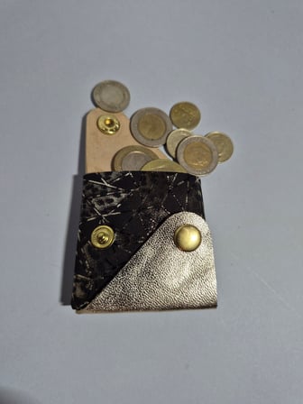 Gogo Hakiki Deri Bozuk Para Çantası El Yapımı Siyah Altın 6x6 cm