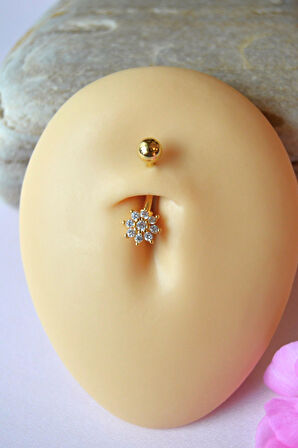 Minimal Çiçekli Çelik Göbek Piercingi