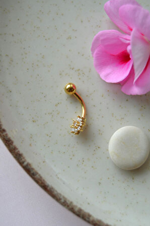 Minimal Çiçekli Çelik Göbek Piercingi